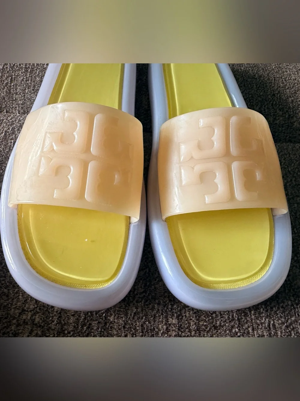 Tory Burch Yellow Footbed with Peach Logo Strap Slide Sandals